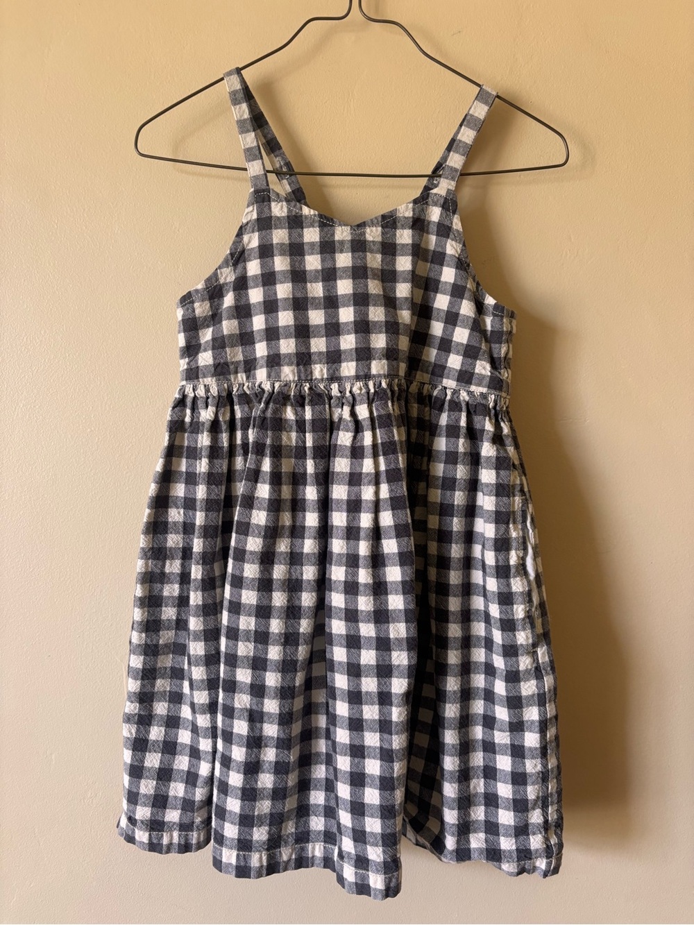 Girls Tea Dress Black & White Gingham Sundress Cotton Size 4 Summer pockets